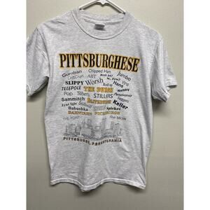 Vintage 90s Gildan Pittsburgh PA Pittsburghese Humor Gray Graphic Shirt Small